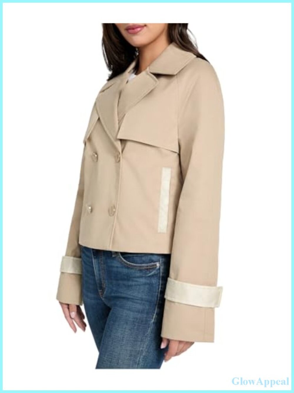 GUESS Women's Charlotte Short Trench Coat Double Breasted Cotton Blend